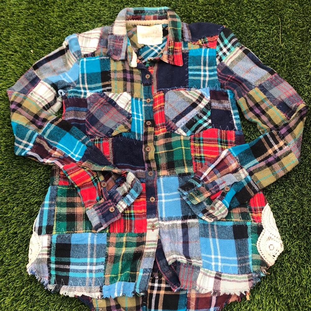 Free People Lost In Plaid Patchwork Flannel